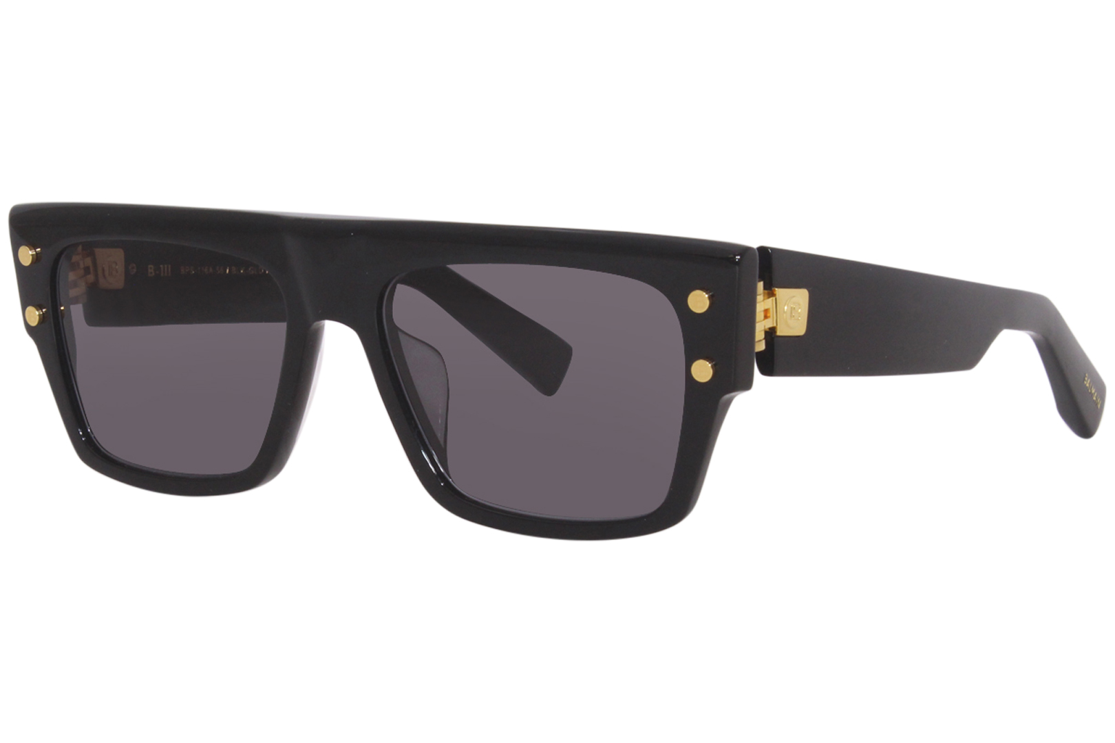 Balmain B-III BPS-116A Sunglasses Black Gold/Dark Grey Square Shape 56 ...