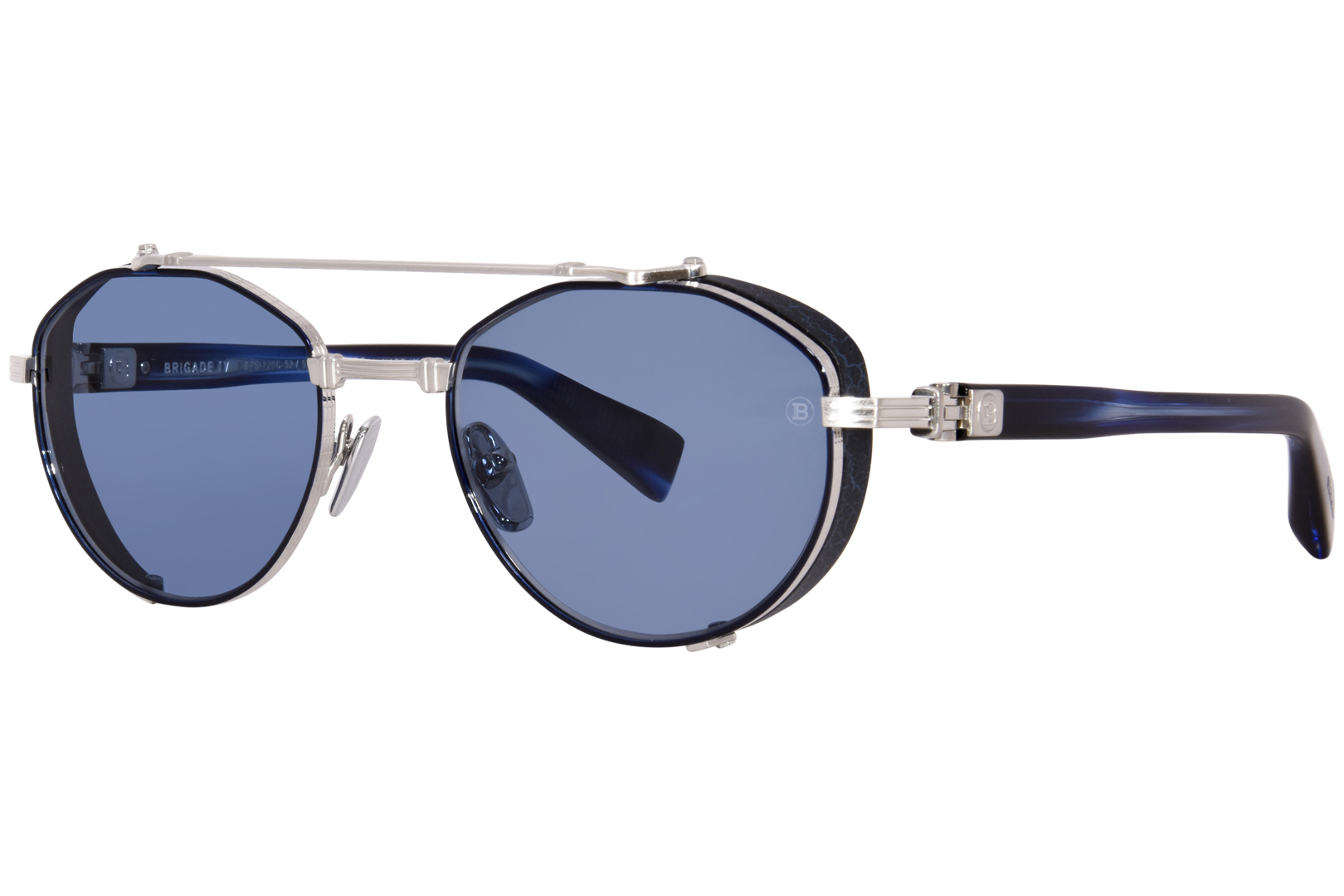 サングラス BALMAIN FW25 Balmain - BPS - c (BPS 120 C) Balmain Brigade-IV BPS-120C Sunglasses Silver/Blue Oval