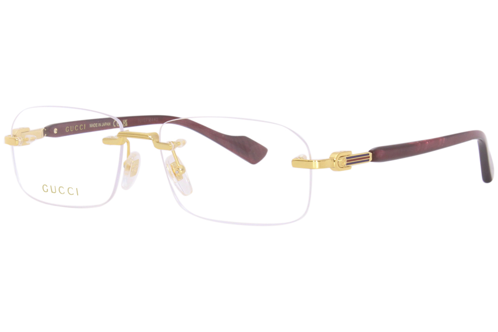 Gucci GG1221O 003 Eyeglasses Men's Gold/Burgundy Rimless Rectangle Shape  56mm 