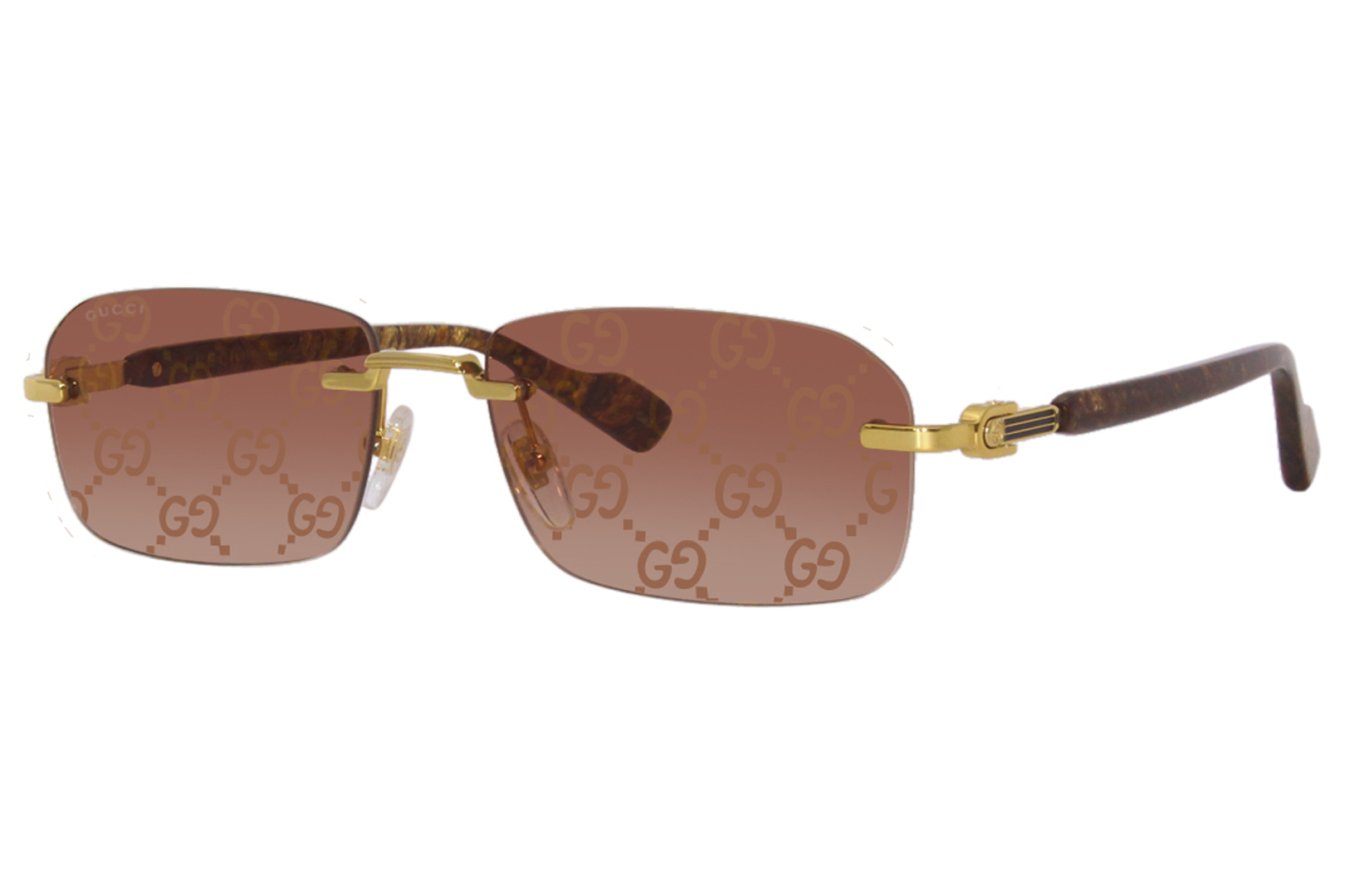 Gucci GG1221S 004 Sunglasses Gold/Red Decor Rectangle Shape
