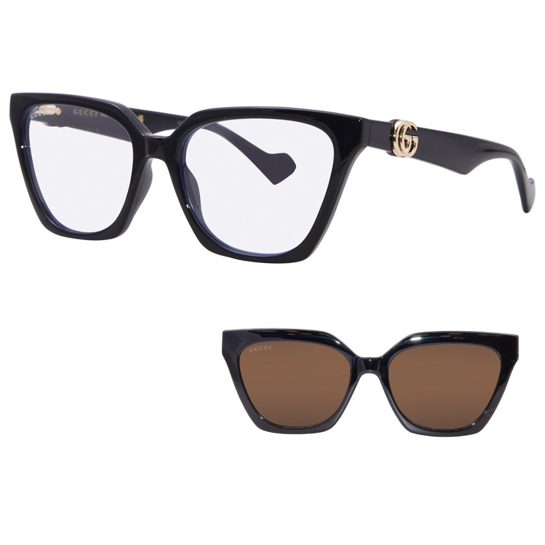 GUCCI キャットアイフレムクリッフオンサンクラス GG1542S 001BW Gucci GG1542S 001 Sunglasses Women's Black/Brown Cat Eye 55