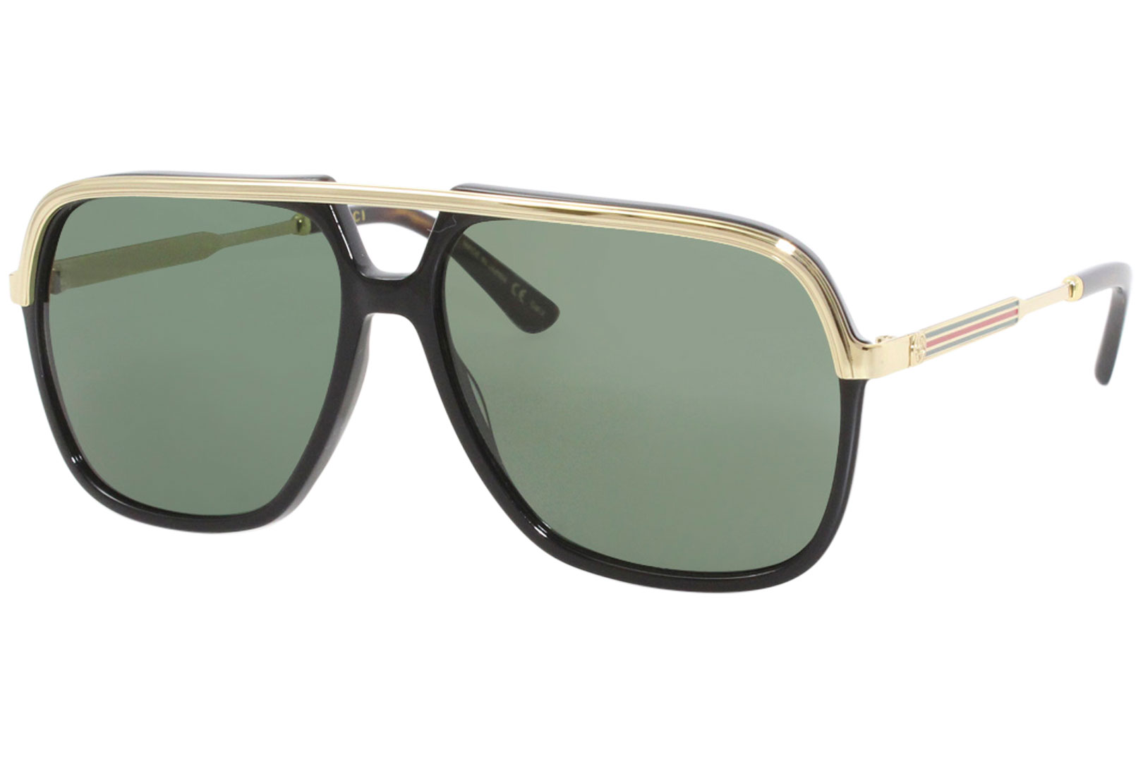 Gucci GG0200S 001 Sunglasses Men's Black-Gold/Green Lenses Pilot 57mm |  