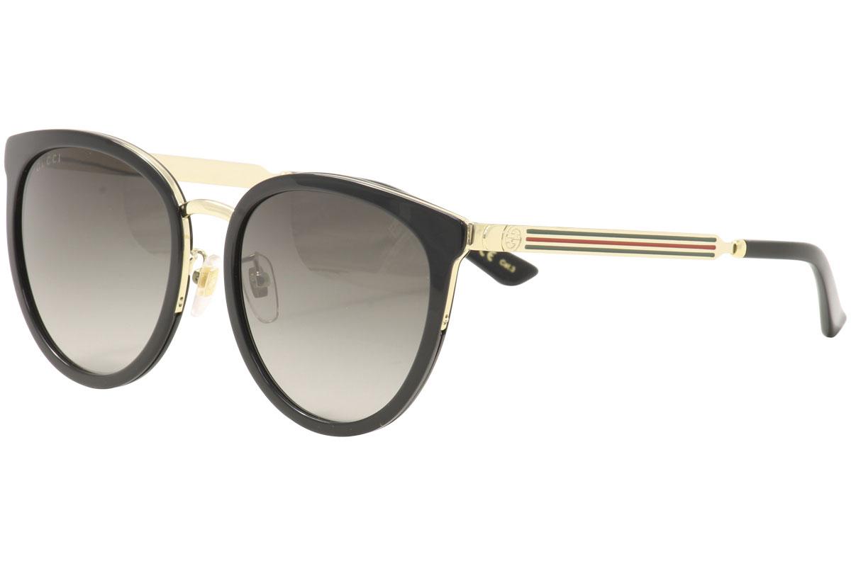 Gucci Women's GG0077SK GG/0077/SK 001 Black-Gold/Gray Gradient Lens  Sunglasses