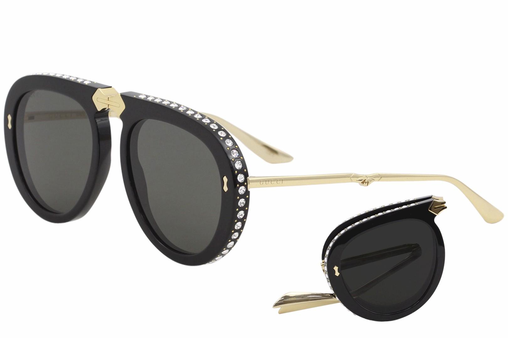 Gucci GG0307S GG/0307/S 001 Black/Gold Fashion Pilot Folding Sunglasses  56mm 