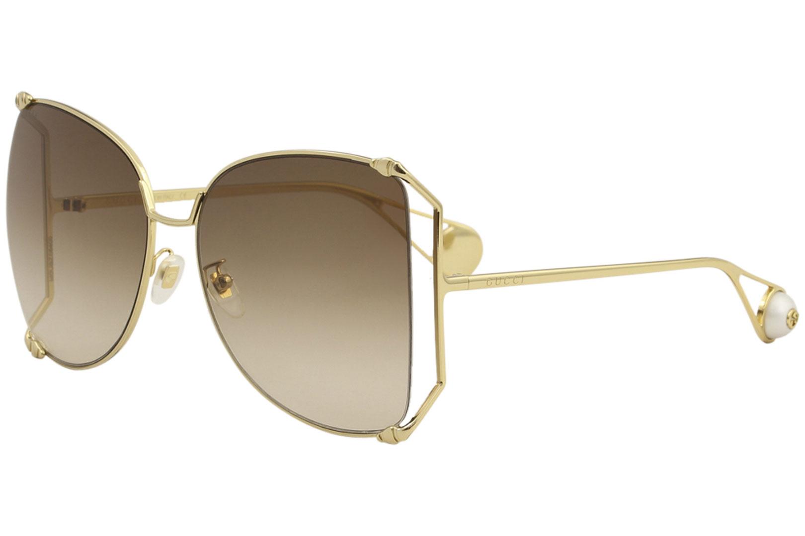 Gucci Women's GG0252S 002 Gold Butterfly Sunglasses 63mm 