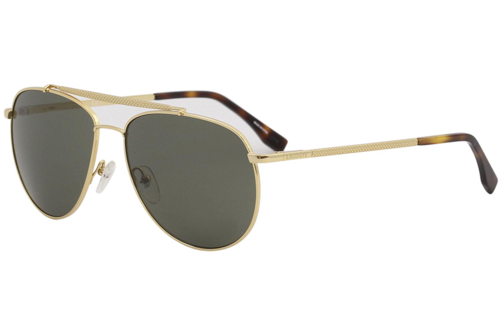 Lacoste Men's L177SP 714 Sunglasses Gold/Green Polarized Pilot 59mm ...