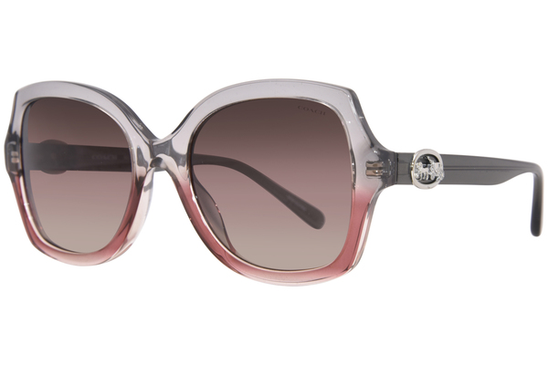 Coach Sunglasses HC8295 5620E2 Grey Burgundy Gradient Burgundy Grey Gradient EyeSpecs