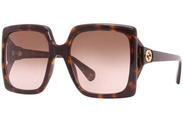 ● GUCCI ● サングラス Gold-Havana / Red Gradient / 61mm Gucci Gold Tone and Brown Havana Oversize Frame / Brown