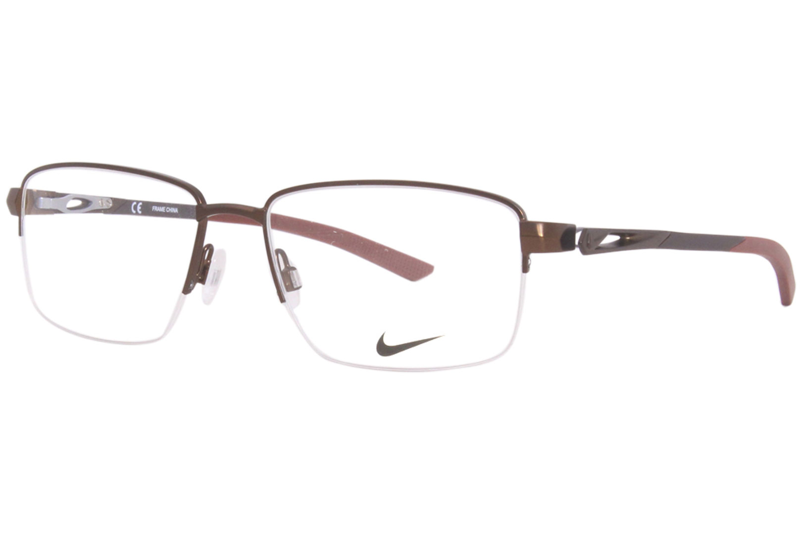 Nike 8141 212 Eyeglasses Men's Satin Walnut Semi Rim Rectangle Shape 55-17-140 |