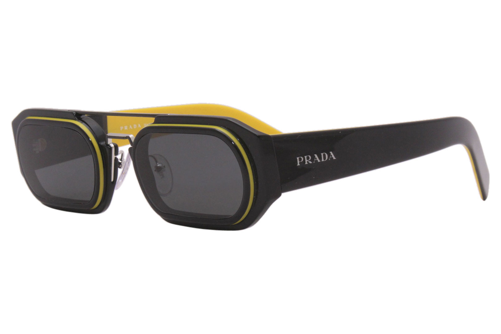 Prada Sunglasses Men's SPR-01W 03L-5S0 Black-Yellow/Dark Grey Lens  53-24-150mm