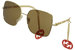 Gucci GG0724S Sunglasses Women's Fashion Square Removable Heart Chain Earrings - Gold w/ Red Logo on Chain/Brown - 002