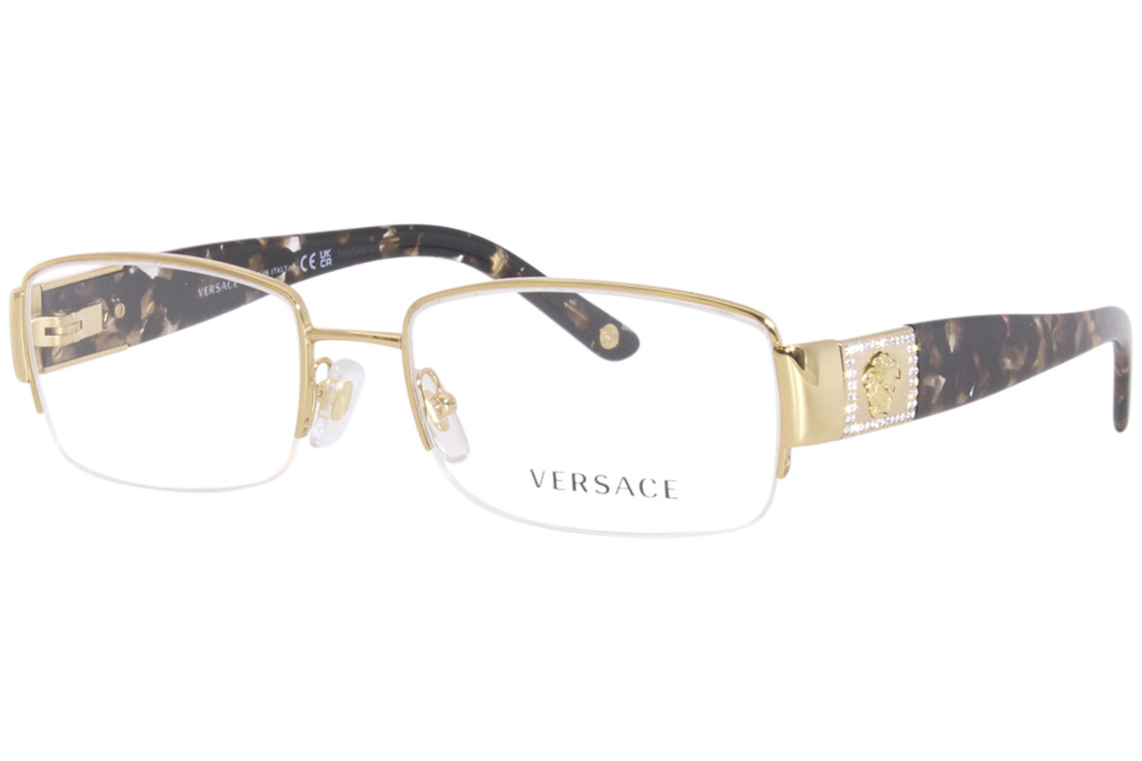 curly pleasant Anesthetic Versace Eyeglasses VE1175-B 1002 Gold/Brown Half Rim Optical Frame |  EyeSpecs.com