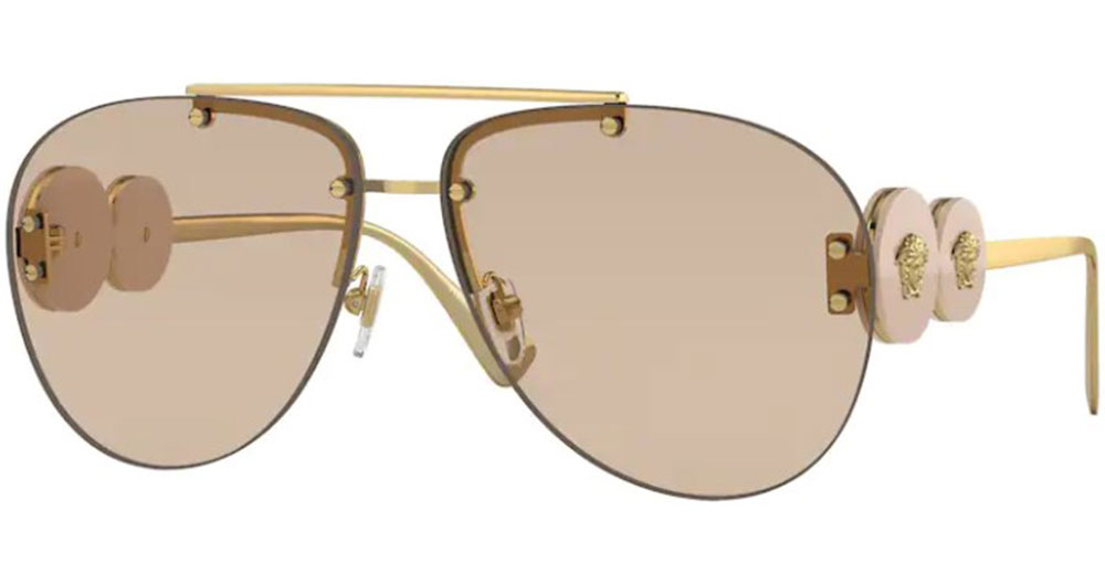 Versace VE2250 148693 Sunglasses Women's Gold/Light Brown Pilot 63-13 ...