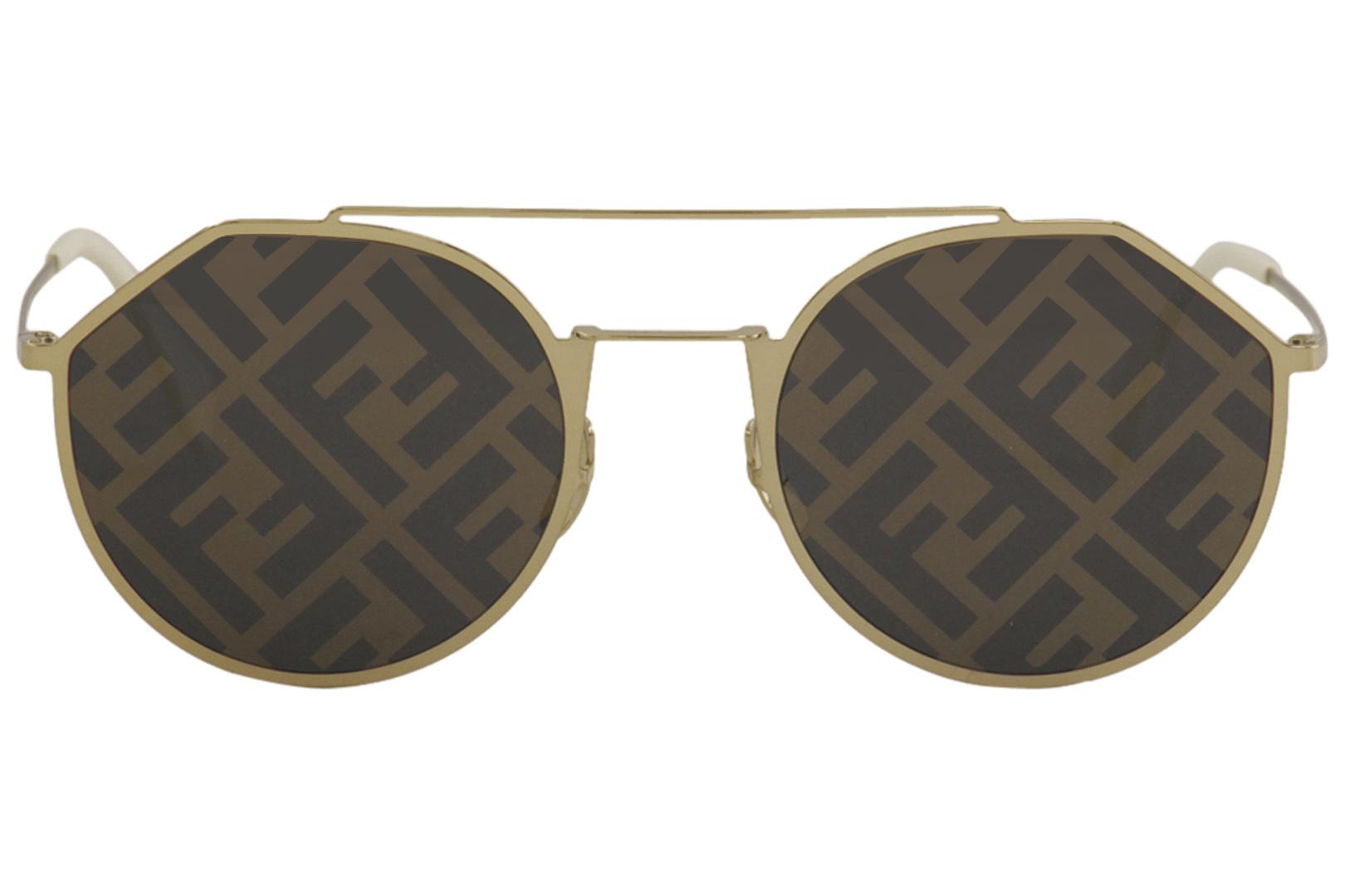 Fendi Women s FFM0021S FFM 0021 S 24S0A Gold White Fashion Round Sunglasses 54mm