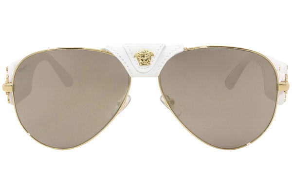 Versace VE2150 Q 1341 5A Sunglasses Genuine Leather White Gold Brown Mirror Lens