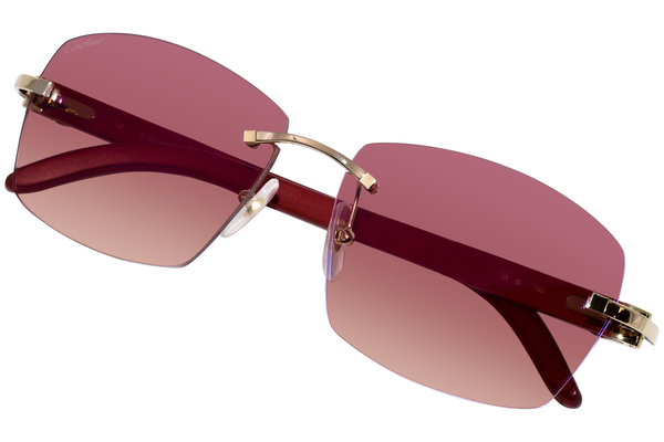 Cartier Rimlesssun CT0039RS 001 Sunglasses Wood Gold/Red Cartier Rimlesssun CT0039RS 001 Sunglasses Wood Gold/Red