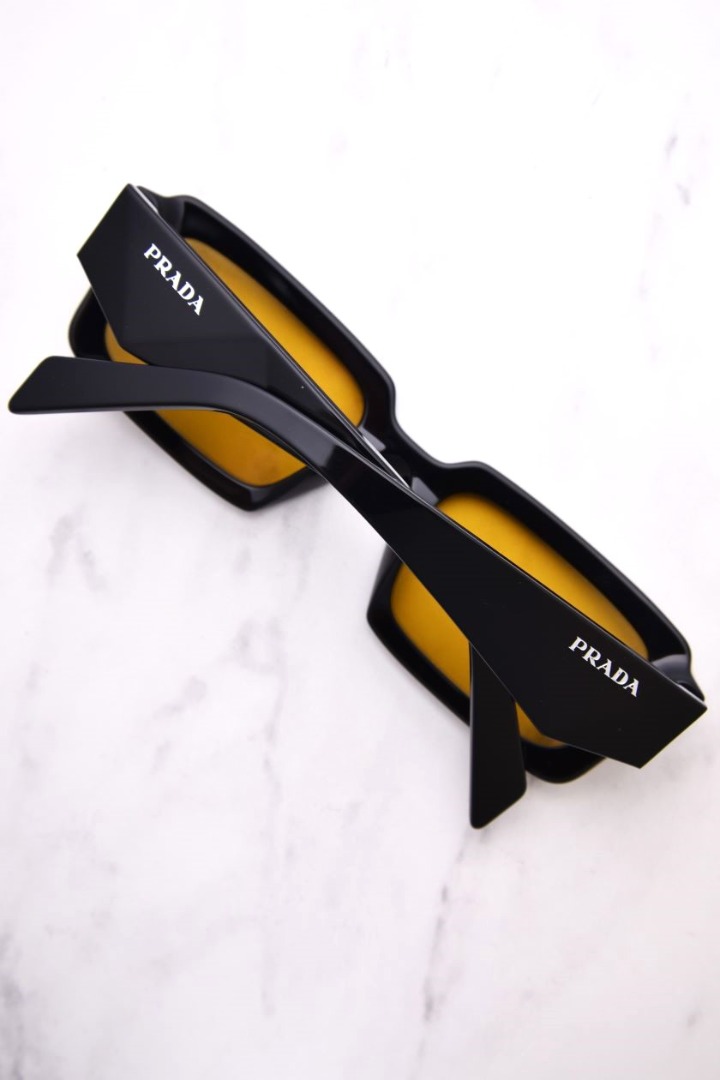 Prada PR 27ZS 16K70A Sunglasses Men's Black/Yellow Rectangle