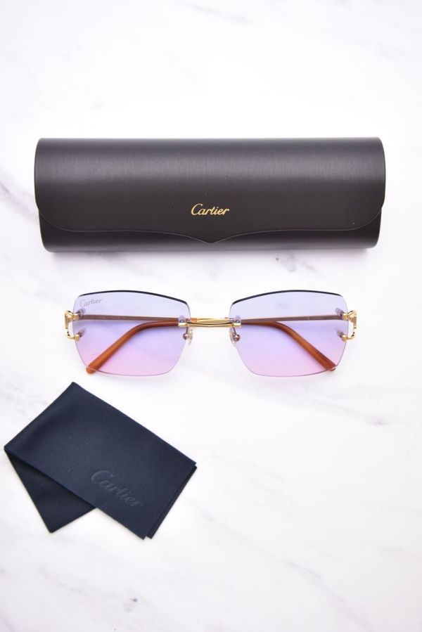 Cartier Sunglasses CT0092O 001 Gold/Custom Rose/Blue Bi