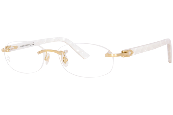 Cartier CT0056O 002 Eyeglasses Gold/White Rimless Oval Shape