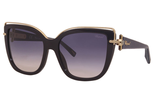 Chopard Womens SCH 086 S 0700 Sunglasses Black & Gold Grey Gradient 56mm Italy 