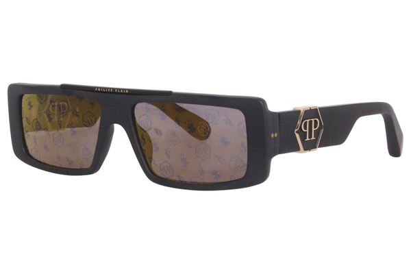 Philipp Plein SPP003 703L Sunglasses Black/Gold Rectangle Shape 58-15 ...